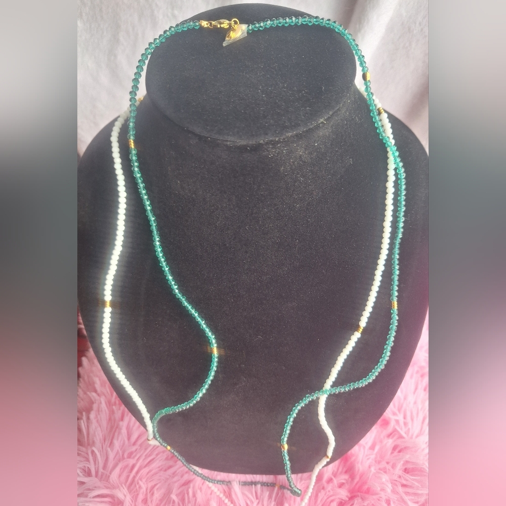 2 Oak & Ivy Boutique Necklaces; 1 Green & 1 White each 35.25" long NEW
